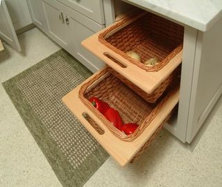 contemporary green shaker kitchen cabinets with custom pull out basket shelf drawers