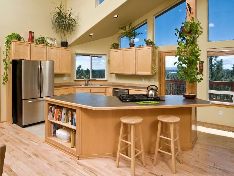 Modern Kitchen with Light Tone Discount Hardwood Floors