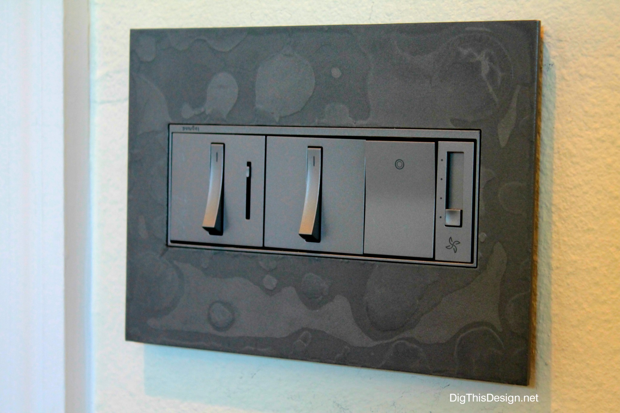 Decorative switch plate from Legrand & Hubbardton Forge in Burnished Steel design, interior design, decor, decorative outlet plate