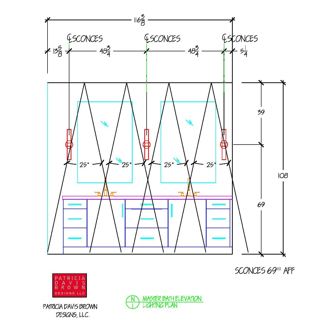 bathroom lighting design elevation plan calculate can general task lights sconce legend