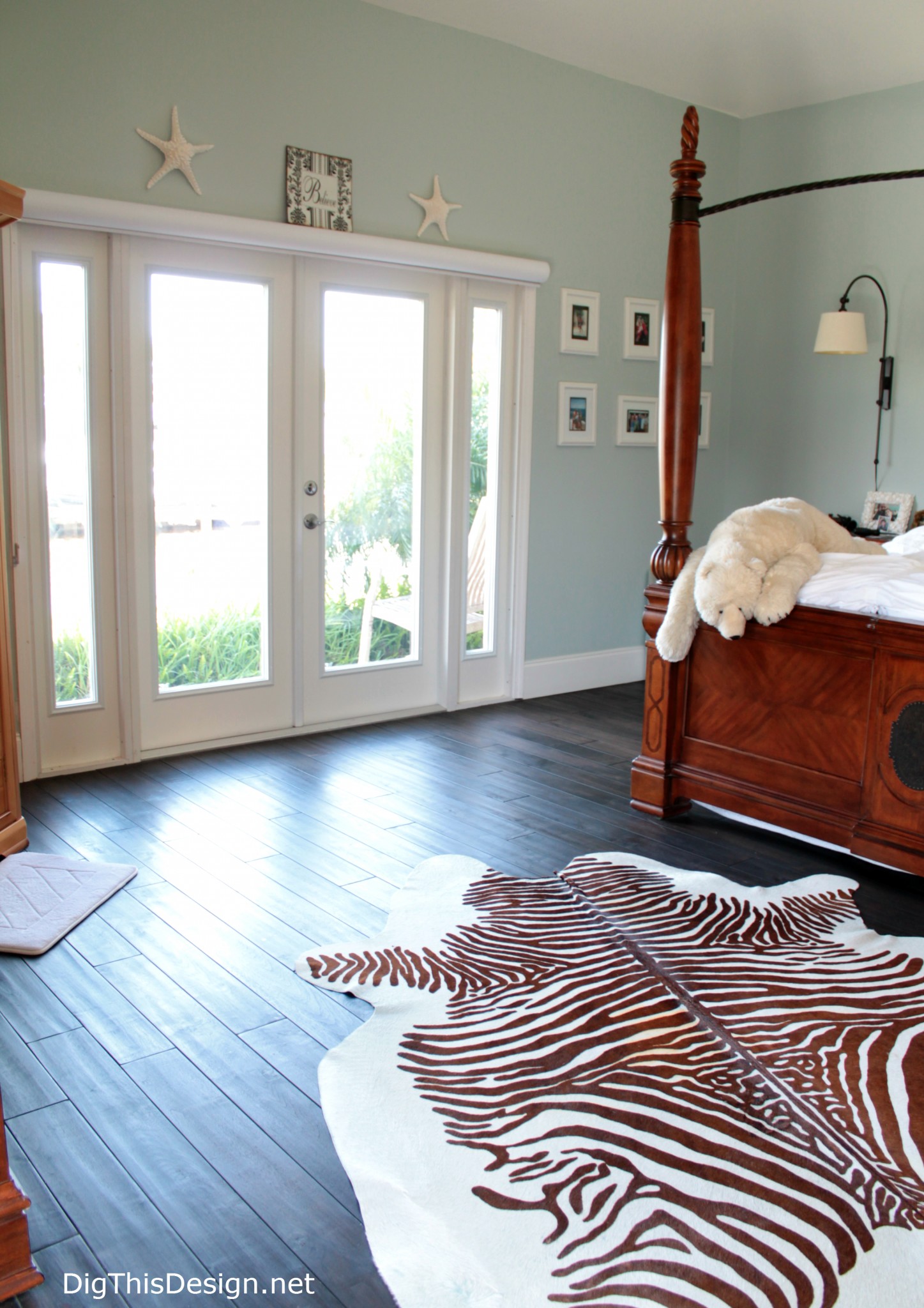 Master bedroom French doors, room design by PDB Designs