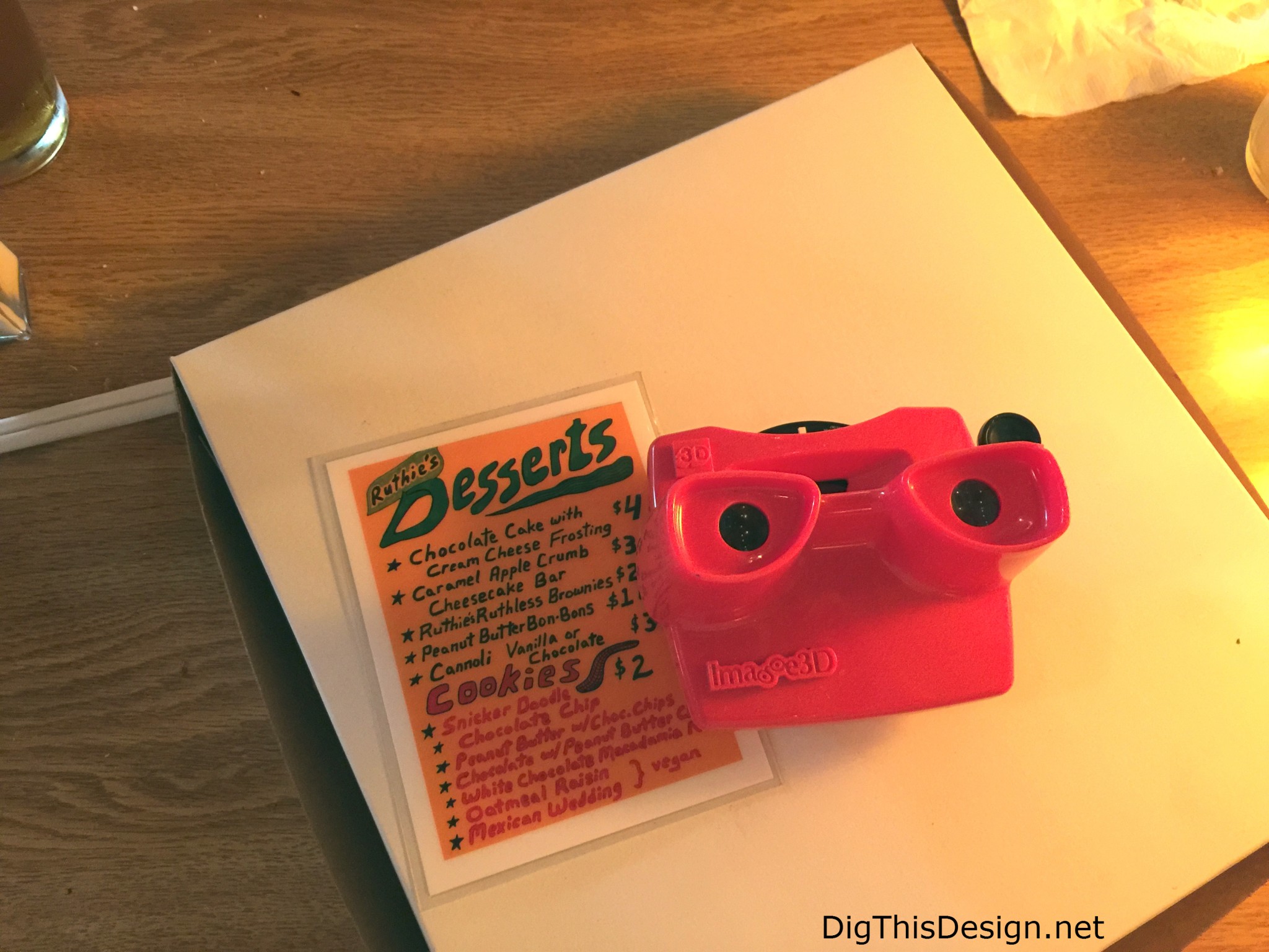 Satchel's menu of homemade deserts is in a vintage viewfinder toy
