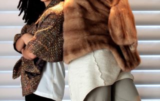 women wearing stoles. Mink fur stole and tweed stole