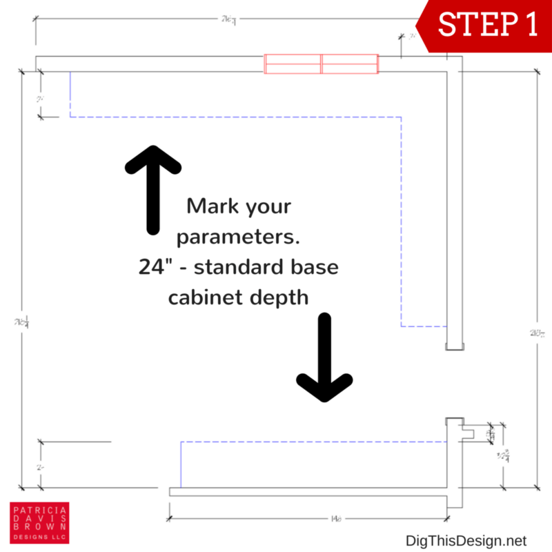 How to layout your kitchen space planning guide. Floor plan for base cabinets.