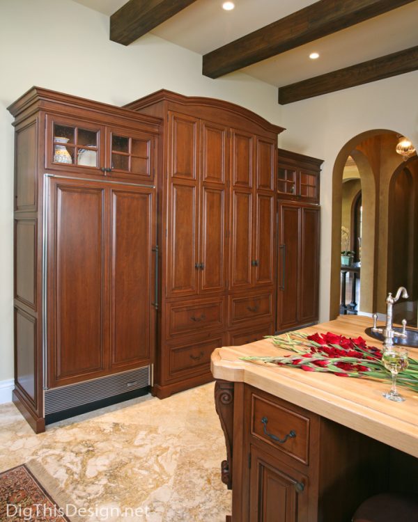 traditional kitchen build in refrigerator panel