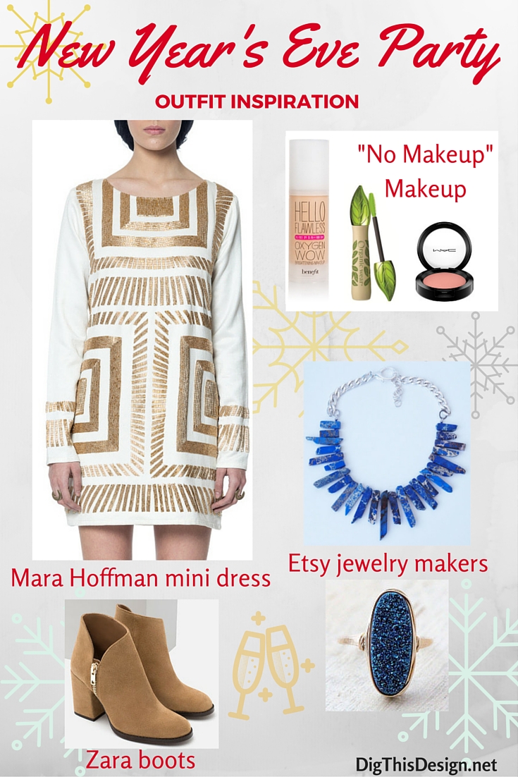 new year's eve party outfit style inspiration, mara hoffman zara etsy jewelry bare minimum makeup mac blush ulta foundation organic mascara