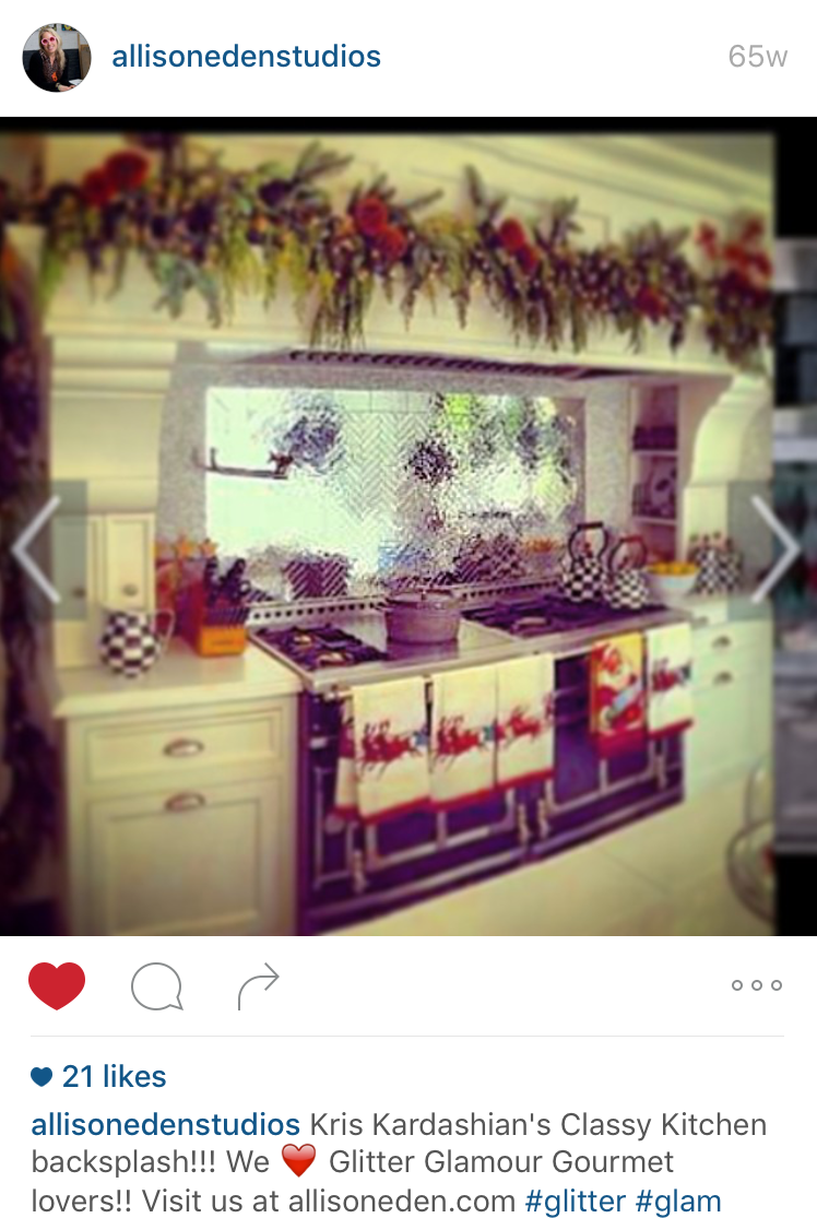 Kris Kardashian custom kitchen backsplash by tile backsplash by Tile art designer Allison Eden