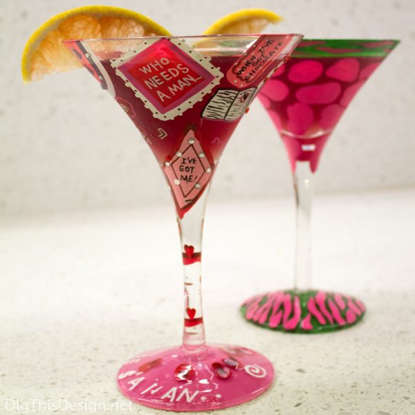 Valentine's day martini glasses with pomegranate grapefruit vodka cocktail