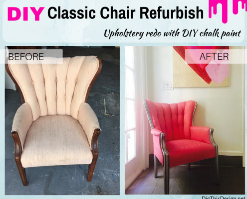 Before and after classic chair DIY chalk paint and glaze refurbish project with Julia Riley.