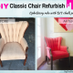 Before and after classic chair DIY chalk paint and glaze refurbish project with Julia Riley.