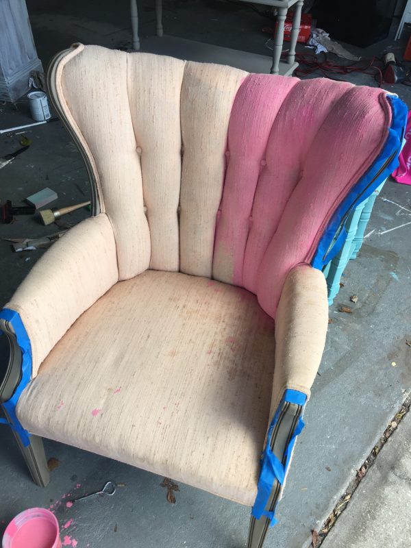 Step by step, on how to apply chalk paint to fabric and refurbish an old chair.