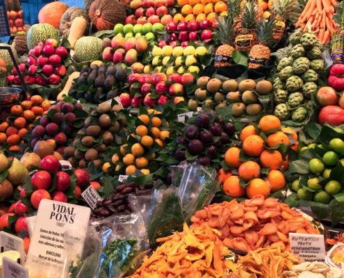 Colorful fruit at La Boqueria food market in Barcelona