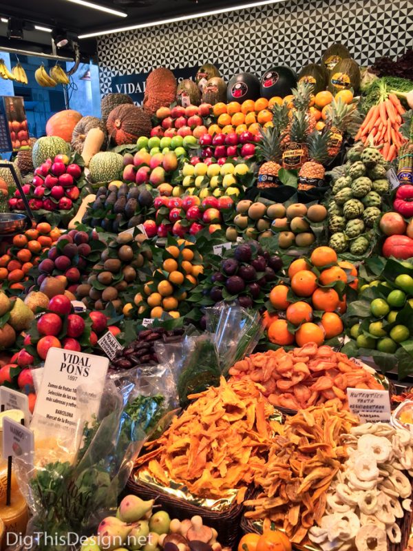 Colorful fruit at La Boqueria food market in Barcelona 