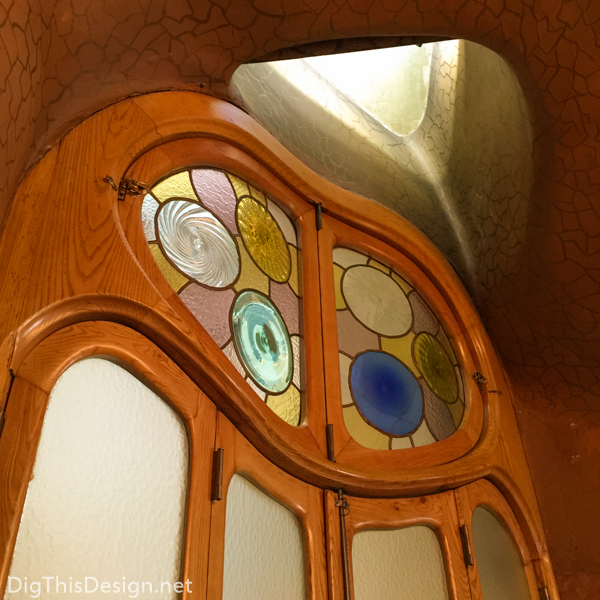 The irregular shaped windows in the Casa Batilló, designed by Antoni Gaudi.
