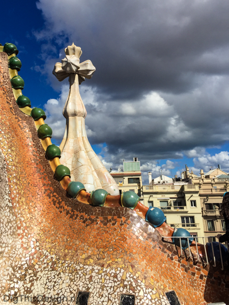 Roof top on the Casa Batlló, in Barcelona, Spain.