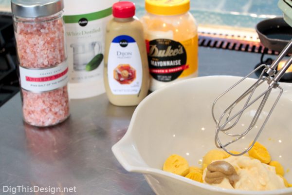 Ingredients for preparing deviled egg yolks.
