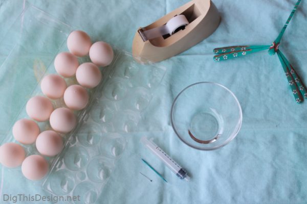 Materials needed for how to hollow eggs for Easter decorating