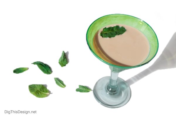 Baileys Irish cream chocolate martini with mint leaves.