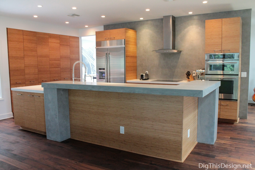 Industrial kitchen design by Patricia Davis Brown Designs, showing a signature wall.