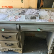 A refurbished desk using the technique of decoupage medium Mod Podge.
