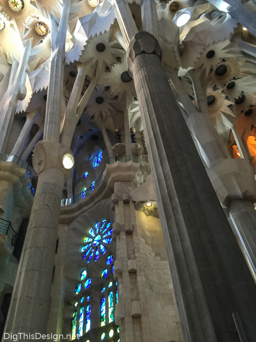 A view of the architecture from inside La Sagrada Familia