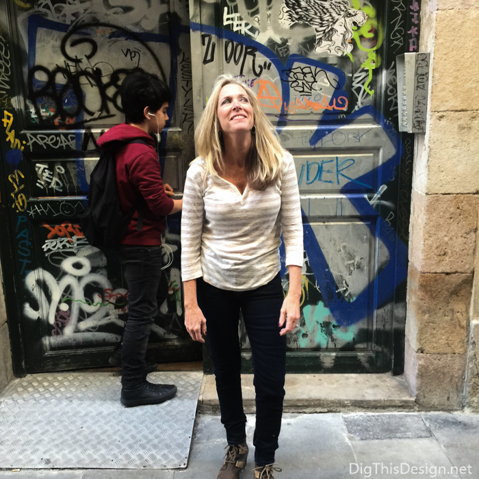 Checking out the graffiti while in Barcelona