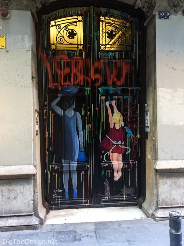 Graffiti art on doorways in Barcelona