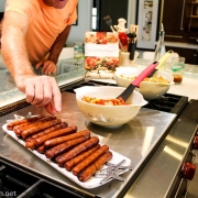Hot dog recipes with toppings served buffet style.