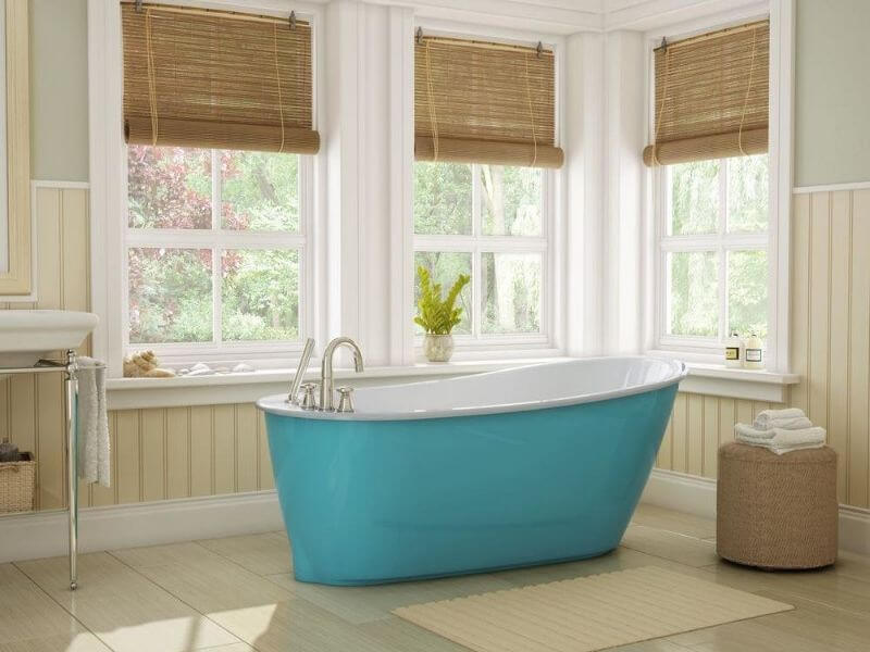 Bathroom renovation blue eggshell tub