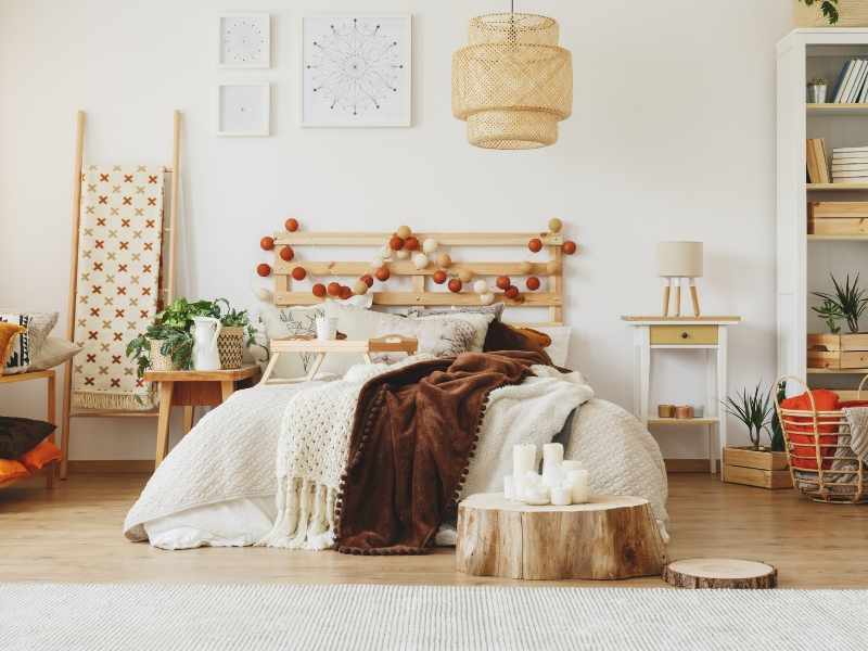 Earthy rustic furnishings and accessories with tannish-white walls