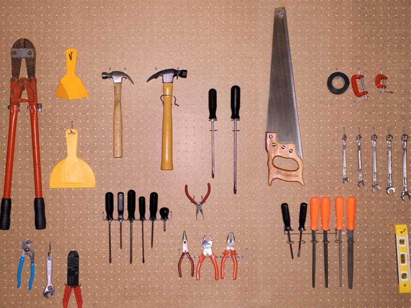 Garage organization with peg boards