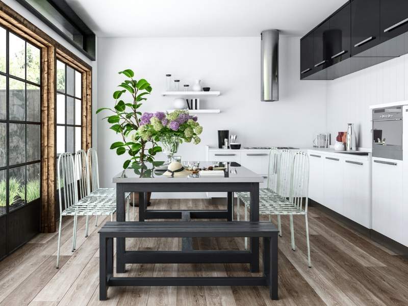 Eat-in Kitchen Designs with Bench for Banquet Style