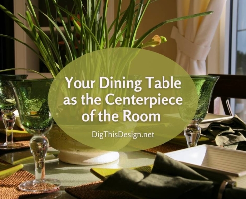 Designing Your Dining Table to be the Centerpiece of the Room - Natural texture setting with bulbs sprouting in a low bowl with green glass ware and earthy table settings.