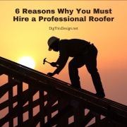 6 Reasons You Must Hire a Professional Roofer - shows man working on roof with sun setting in the background.