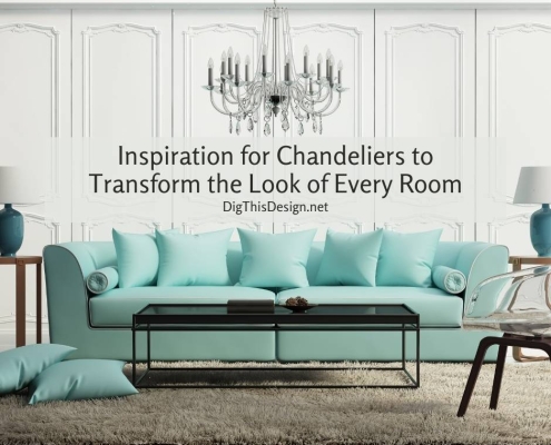 Inspiration for Chandeliers - living room crystal chandelier with white walls and light turquoise sofa with table lamps on end tables.