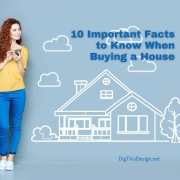 10 Important Facts to Know When Buying a House - Lady with long red hair, yellow top and blue jeans with white tennis shoes leaning on a light blue wall with a chalk drawing of a home.