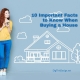 10 Important Facts to Know When Buying a House - Lady with long red hair, yellow top and blue jeans with white tennis shoes leaning on a light blue wall with a chalk drawing of a home.