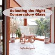 Selecting the Right Conservatory Glass - image of conservatory with glass walls, white floors, and a bentwood rocker.