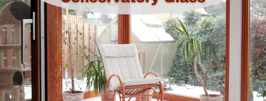 Selecting the Right Conservatory Glass - image of conservatory with glass walls, white floors, and a bentwood rocker.