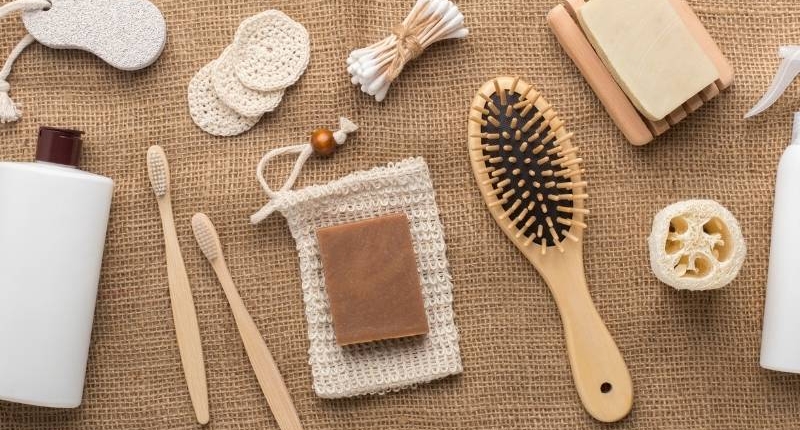 Modern uses of bamboo material - bamboo brushes, toothbrushes, and other accessories.