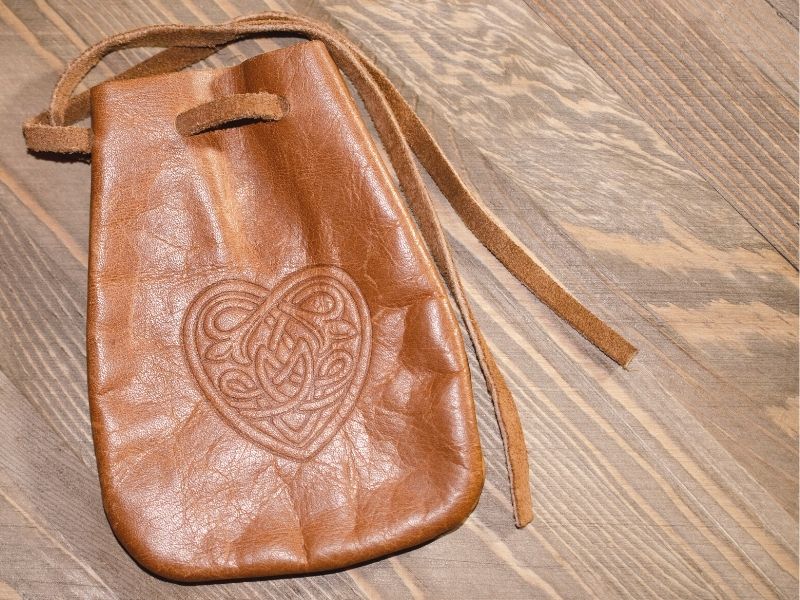 Tan Leather Pouch with Embossed Heart
