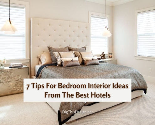 7 Tips For Bedroom Interior Ideas From The Best Hotels - Bed with large headboard with pendant lighting.
