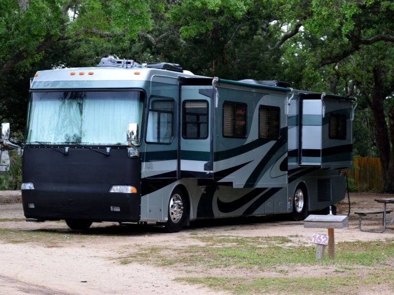 Luxury RV Dark Teal with Sliver Design.